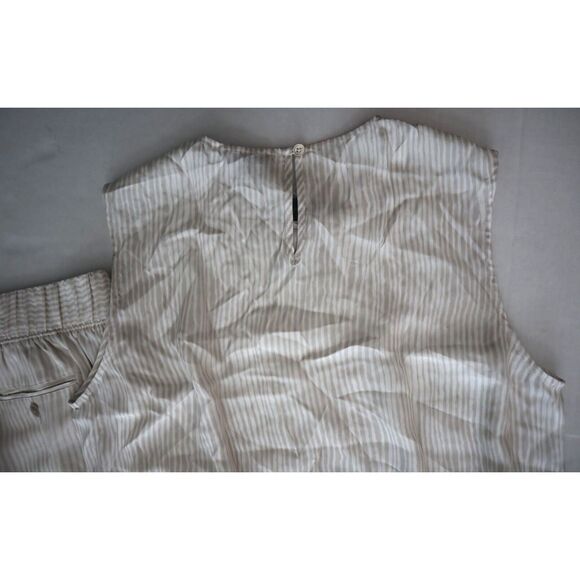 ATM Women's Sz S Beige Striped Pleated Cropped Pants & Sz M Sleeveless Top - Picture 6 of 16